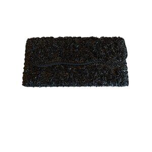 Vintage Black Beaded Clutch Purse With Snap Closure & Interior Pocket